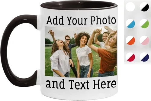 Vista 22 de Taza de café personalizada, taza de café personalizada, taza de cerámica negra de 11 onzas con texto o logotipo, regalo personalizado de doble cara