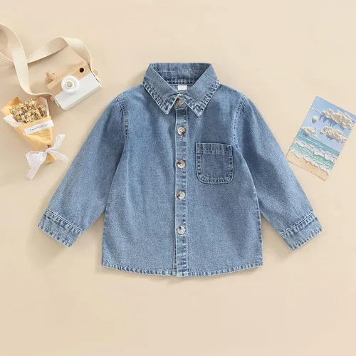 Vista 3 de Camisa de mezclilla de manga larga con botones para bebés y niños pequeños