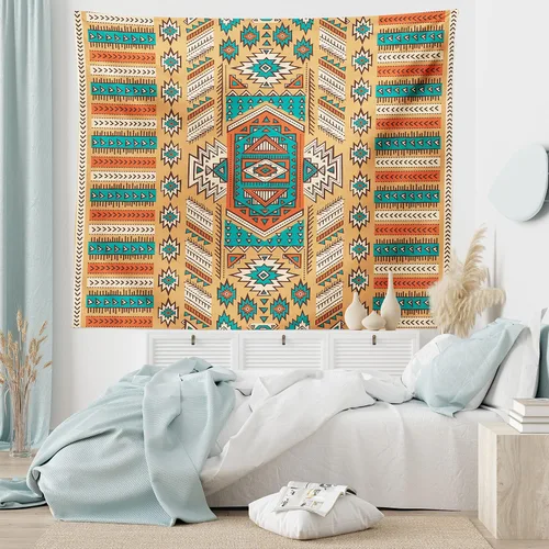 Vista 6 de Ambesonne Tapiz tribal, patrón de tribu secreta en estilo bohemio, decoración de tela para colgar en la pared para dormitorio, sala de estar