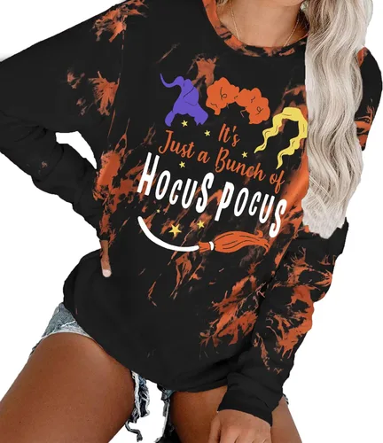 Vista 3 de Sudadera de Halloween para mujer, Sanderson Sisters Pullover Tops Funny Hocus Pocus Graphic Shirt Blusa