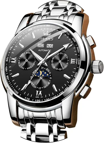 Vista 7 de OLEVS Relojes automáticos mecánicos de lujo de cara grande de acero inoxidable impermeable con calendario luminoso