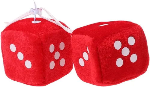 Vista 4 de Paquete de 2 dados peludos para espejo de automóvil, 6 opciones de color, dados colgantes de felpa con ventosa fuerte, accesorio clásico retro