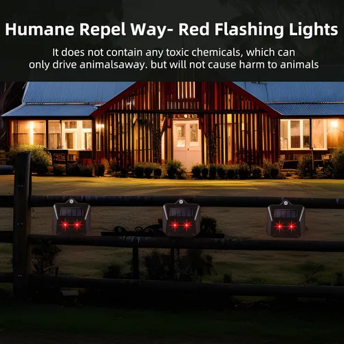 Vista 5 de Repelente solar nocturno de animales para exteriores, ojos depredadores de coyotes, repelente de zorrillas para patio con luces depredadoras