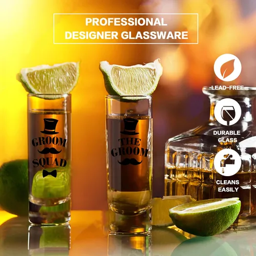 Vista 3 de Juego de vasos de chupito para padrinos de boda de 8 a 2 onzas con base pesada para whisky, tequila, vodka, regalos únicos para padrinos de boda