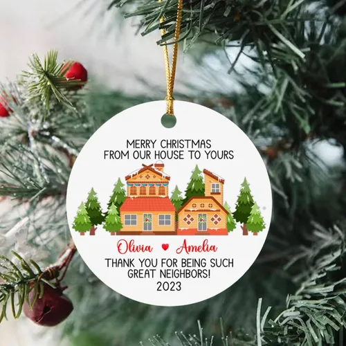 Vista 6 de Adorno de Navidad con texto en inglés «Thank You for Being Great Neighbor», adorno de Navidad personalizado para el mejor amigo, regalo de amistad