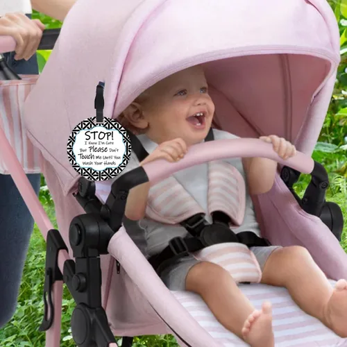 Vista 4 de PLIGREAT 2 carteles colgantes con texto en inglés "Stop Touching Baby Please Dont Touch Me", placas para recién nacido, niña, niño, prematuro