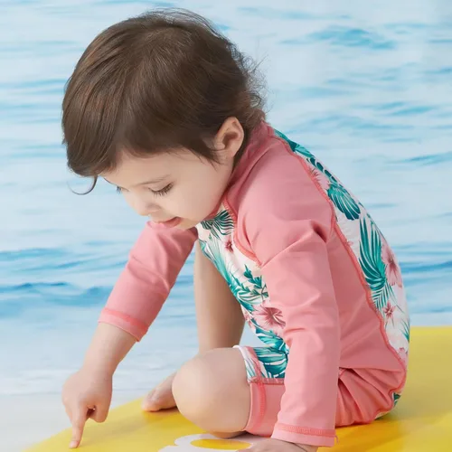 Vista 2 de Traje de baño de una pieza de manga larga para bebés y niñas, con protección solar UPF 50+