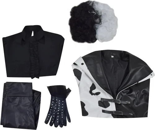 Vista 7 de SPCOSPLAY Cruella - Disfraz de Halloween con estampado de dálmata devilish de manga larga, abrigo y pantalones para mujer