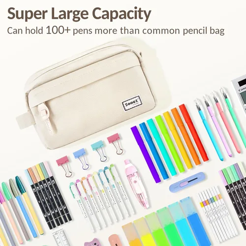 Vista 2 de Sooez Estuche para lápices original de alta capacidad, bolsa grande para lápices, estuche organizador para bolígrafos, suministros estéticos