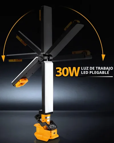 Vista 2 de DTEZTECH Luz de 20 V para batería de iones de litio Dewalt de 20 V, linterna de 30 W 2400 lúmenes con ganchos y clips de montaje integrados, luz