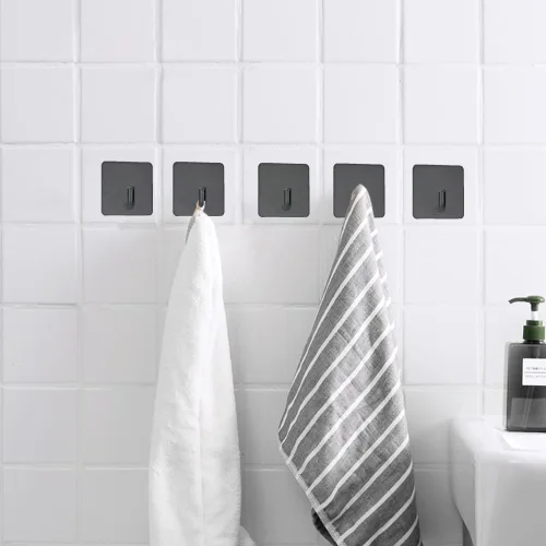 Vista 5 de FOTYRIG Ganchos adhesivos negros para toallas, ganchos de pared para colgar toallas, ganchos de pared de acero inoxidable para colgar baño, cocina