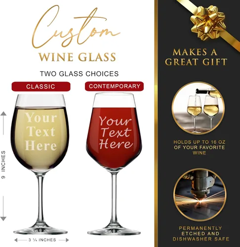Vista 2 de My Personal Memories, Copa de vino personalizada con tallo - Grabada con tu texto personalizado