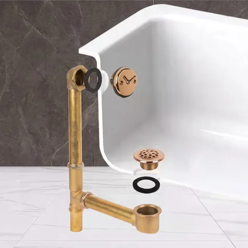 Vista 15 de Fine Fixtures Drenaje de ducha para bañera, tubo de latón calibre 20, kit de drenaje de desbordamiento de palanca de viaje, bronce antiguo