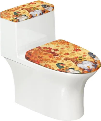Vista 7 de Juego de 2 Fundas de Asiento de Inodoro con Hojas de Arce de Otoño, Juego de Fundas de Tapa de Tanque de Inodoro con Hojas de Arce Impresas