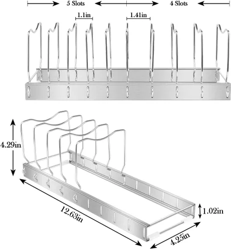 Vista 3 de Organizador de tapa para ollas, organizador de ollas y sartenes desmontable y ajustable, para almacenamiento de gabinetes de cocina, ollas