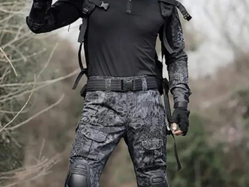 Vista 7 de Cinturón táctico militar ajustable de la lona de los hombres con la hebilla plástica, Negro y camuflaje.