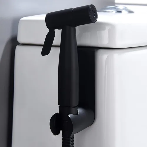 Vista 2 de Soporte para rociador de bidé de inodoro negro, soporte para cabezal de ducha de mano de acero inoxidable Biveah KZS004B