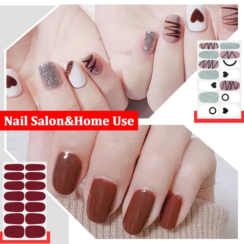 Vista 4 de 20 hojas de calcomanías de esmalte de uñas de color sólido rojo, calcomanías de esmalte de uñas para el día de San Valentín para mujeres, tiras