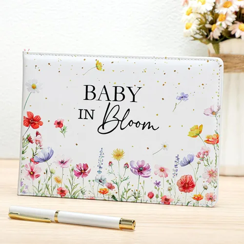 Vista 7 de Engrowtic Libro de invitados de cuero para baby shower con bolígrafo, 112 páginas para el día de Acción de Gracias, libro de invitados con fecha