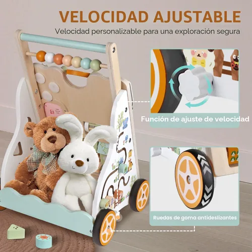 Vista 5 de Andador de madera para bebés, Montessori Push Walker para niños pequeños que aprenden el descubrimiento Multicolor