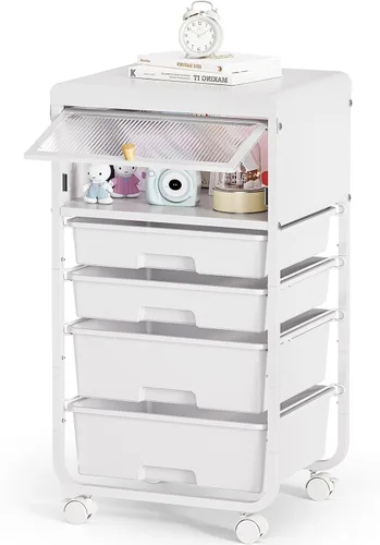 Vista 10 de SYKIARIOL Organizadores de Carrito de Manualidades con Cajón de Almacenamiento Rodante Utilitario con 4 Cajones y Puerta a Prueba de Polvo para Sala
