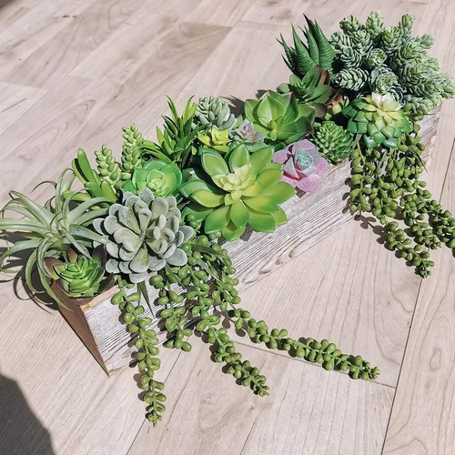 Vista 4 de Winlyn 22 piezas de plantas suculentas artificiales a granel sin maceta, pequeñas cadena de perlas colgantes de aloe, cactus verdes, suculentas
