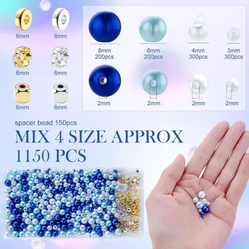 Vista 2 de Cuentas de perlas de tamaño mixto de 3/4/6/0.315 in con agujeros para hacer joyas, pulseras, collares, aretes y relleno de jarrón, kits