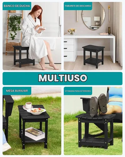 Vista 6 de SERWALL Banco de ducha, taburete de ducha de 18 pulgadas para ducha interior, HDPE, asientos de ducha impermeables para adultos con estante de Negro