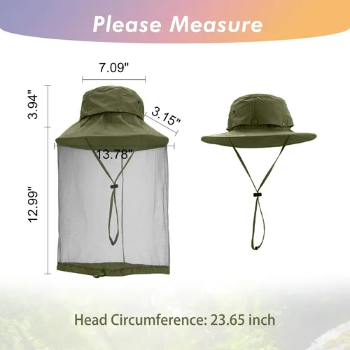 Vista 2 de Yoption Head Net Hat, Sun Hat Bucket Hat with Hidden Net Mesh for Men Women Outdoors Beekeeping Fishing Hiking Verde Armada (ArmyGreen)