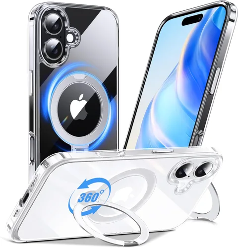 Vista 15 de Anqrp Funda transparente con función atril magnética con junta tórica para iPhone 12/12 Pro, compatible con Mag-Safe, de grado militar, reforzada