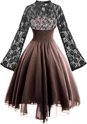 Vista 3 de Women's Long Sleeve Gothic Dress with Corset Lace Swing Cocktail Dress Sexy Halloween Costumes 2023