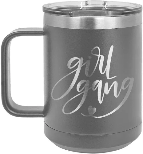Vista 13 de GIRL GANG Negro 15 oz Taza de café w/tapa deslizante Taza de café de viaje aislada Ideas de regalos de cumpleaños o Navidad de mujeres u hombres