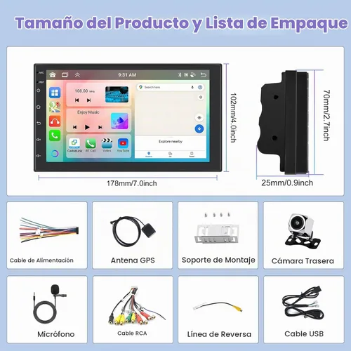 Vista 8 de Hikity 8-Core 4+64G 7'' Android 15 Estéreo de coche doble DIN Radio de pantalla táctil, Carplay inalámbrico Android Auto Mirror Link, GPS 32EQ