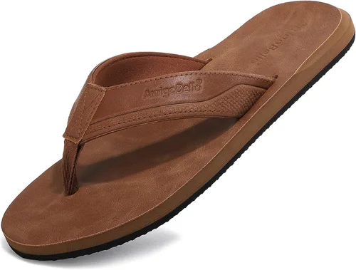 Vista 12 de AX BOXING - Chancletas de cuero para hombre, sandalias tipo pata de gallo, casuales y cómodas B- marrón