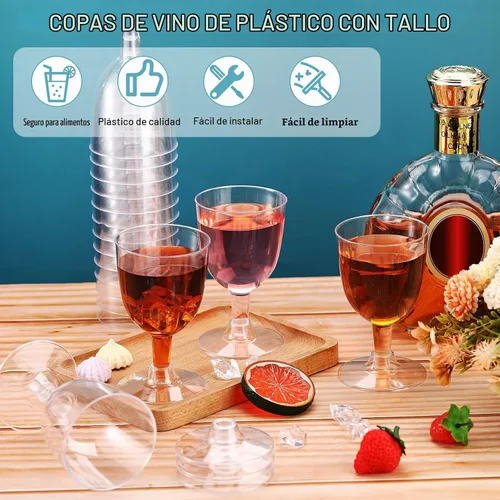 Vista 4 de Didaey 48 copas de vino desechables de plástico de 6 onzas con tallo