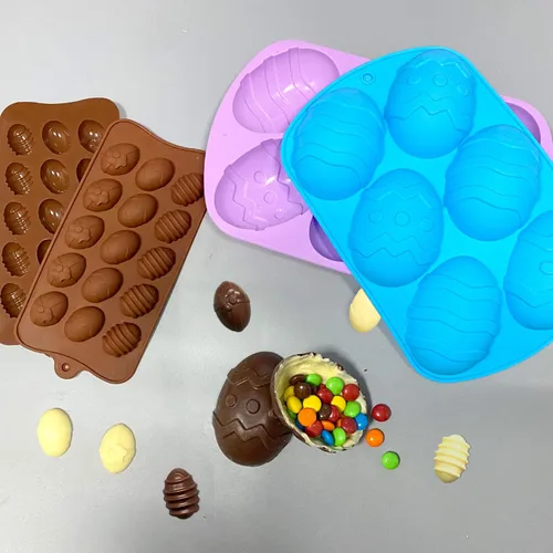 Vista 7 de Moldes de chocolate para huevos de Pascua, silicona, grandes y pequeños, 5 patrones, huevos de chocolate y pasteles de bricolaje