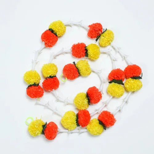Vista 13 de Desi Favors Guirnaldas de caléndula naranja de 6 pies Guirnalda de flores artificiales Decoración de boda india Hosuewarming, guirnaldas