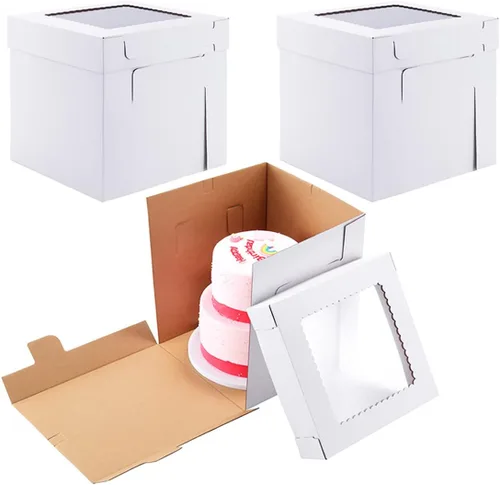 Vista 11 de Cajas altas para tartas para pasteles escalonados, 8x8x8 pulgadas [12 unidades] Caja de pastel gruesa y resistente con ventana, portador de pastel