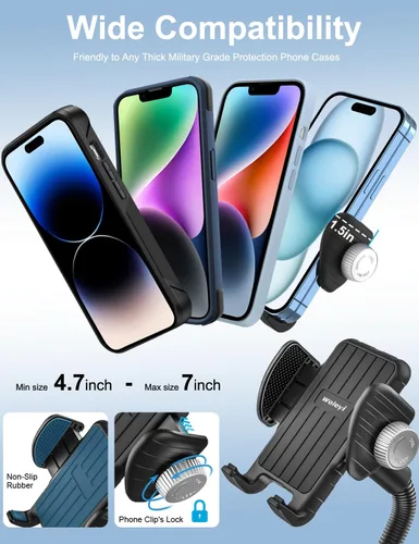 Vista 7 de Soporte de teléfono giratorio de cuello de cisne, soporte para teléfono celular, abrazadera de manillar de bicicleta estática para bicicleta