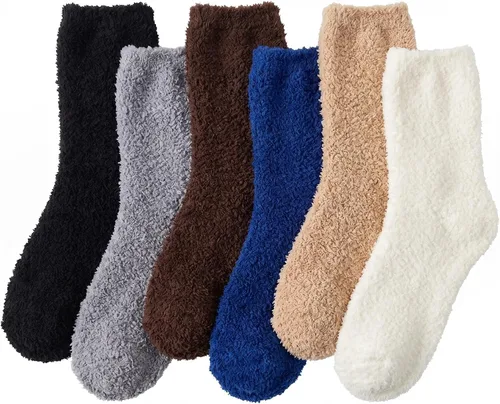 Vista 9 de YSense Calcetines mullidos y mullidos para mujer, 6 pares, calcetines de Negro Marrón Blanco Caqui