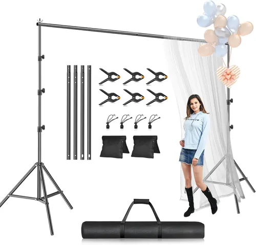 Vista 8 de Kit de soporte para telón de fondo de fotos EMART, marco ajustable de 6.9 x 10 pies para fotografía, soporte de fondo para pancarta de sesión