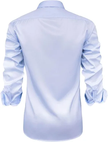 Vista 3 de J.VER Camisa de vestir elástica de manga larga casual para hombre, sin arrugas, ajuste regular, con botones