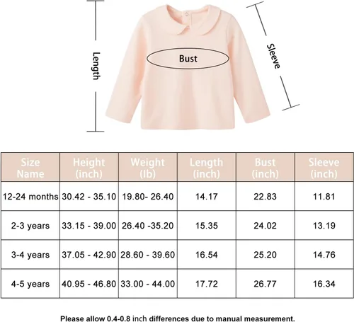 Vista 7 de pureborn Blusa de manga larga con cuello de algodón para niñas pequeñas