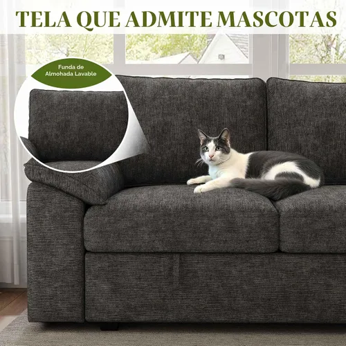 Vista 8 de Sofá modular modular de 106 pulgadas con cama extraíble, sofá cama, gris oscuro