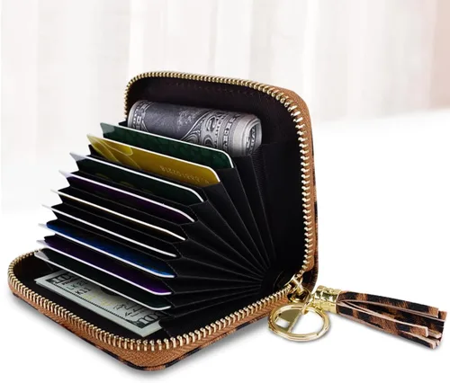 Vista 2 de Billetera pequeña para tarjetas de crédito RFID con purpurina linda para mujer