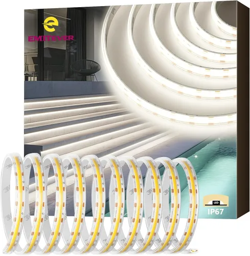 Vista 11 de EMITEVER COB - Tira de luces LED impermeable IP67, 2700 K, blanco cálido, para exteriores, 24 V, cinta LED de silicona regulable, iluminación