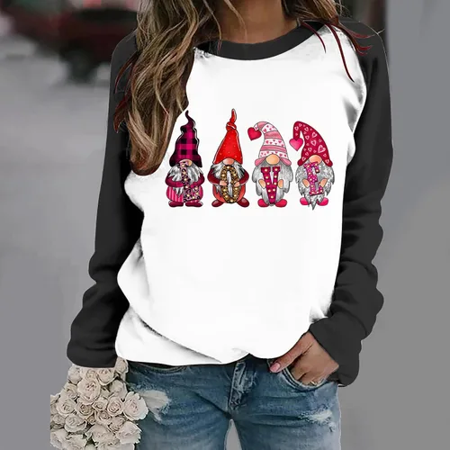 Vista 3 de Oggfader Valentine's Day Funny Letter Print T Shirts Casual Long Sleeve Pullover Loose Fit Crewneck Tops