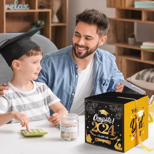 Vista 5 de BESTOYARD Caja de tarjetas de graduación 2024 Clase de 2024 Congrats Grad, caja de tarjetas de invitación, suministros para fiesta de graduación 2024