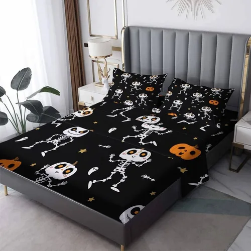 Vista 9 de Juego de sábanas de fantasma tamaño individual, sábanas de microfibra suave y bolsillo profundo, sábanas y fundas de almohada estampadas sin