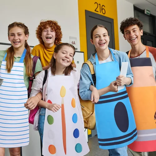 Vista 4 de 6 piezas de Halloween para profesores de papelería, delantal para adultos, grupo de Halloween, marcador de crayón de composición, cuaderno, delantal